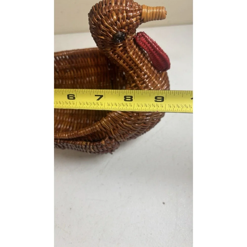 Vintage Turkey Wicker Bread Basket Woven Thanksgiving Farmhouse Centerpiece